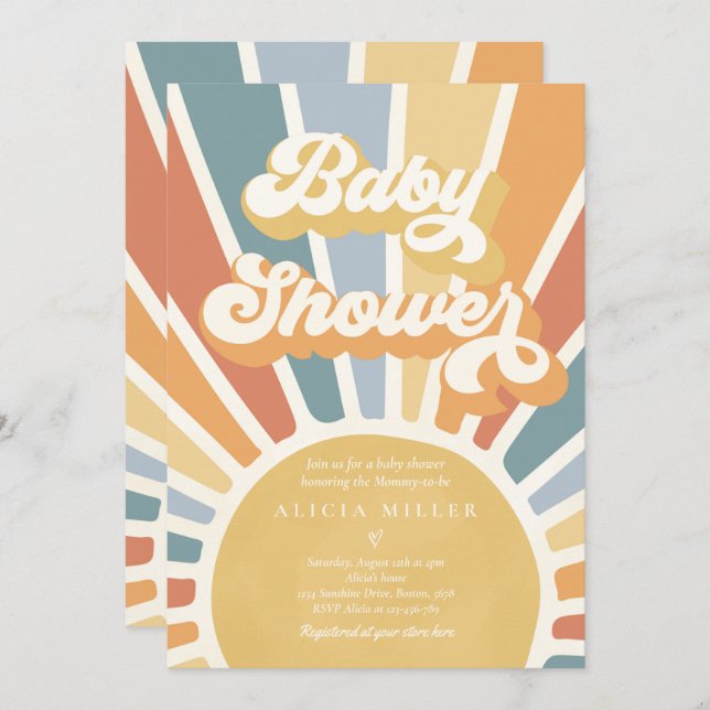 Sunshine Baby Shower Muted Boho Retro Sunshine Invitation (Front/Back)