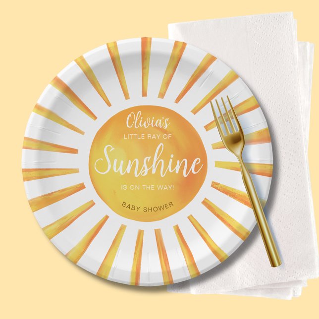 Sunshine Baby Shower Paper Plates (Little Ray of Sunshine Baby Shower paper party plates)