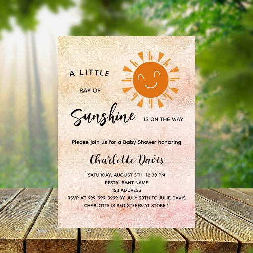 Sunshine Baby Shower pink girl sun luxury Invitation
