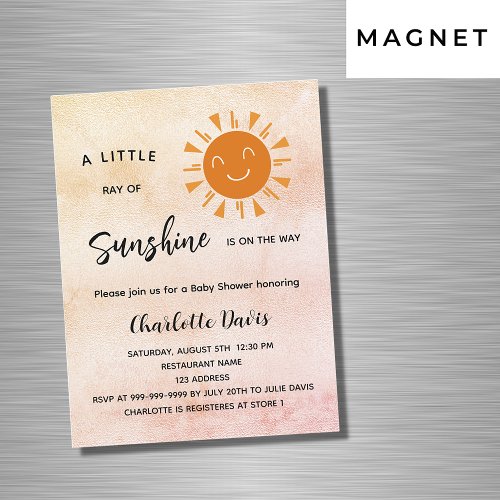 Sunshine Baby Shower pink girl sun luxury Magnetic Invitation