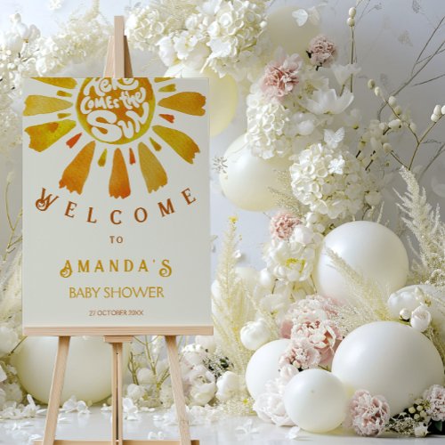 Sunshine Baby Shower Retro Groovy Welcome Sign