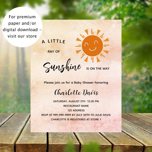 Sunshine Baby Shower sun girl budget invitation Flyer