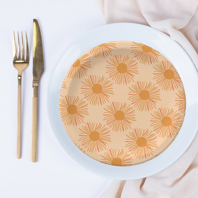 Sunshine baby shower sunburst orange  paper plates (Creator Uploaded)