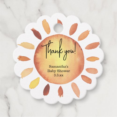 Sunshine baby shower thank favor tags