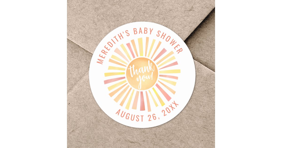 Sunshine Baby Shower Thank You Classic Round Sticker | Zazzle