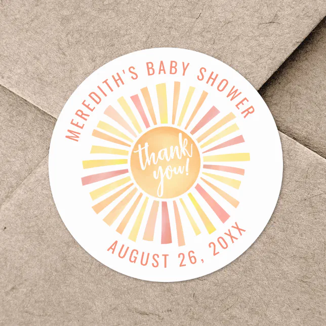 Sunshine Baby Shower Thank You Classic Round Sticker | Zazzle