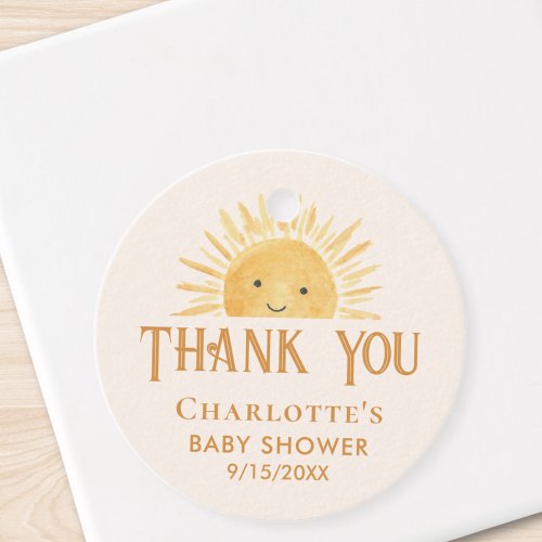 Sunshine Baby Shower Thank You Favor Tags