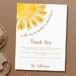 Sunshine Baby Shower Thank You Postcard<br><div class="desc">This baby shower thank you card features the text "A little ray of sunshine is almost here!" with a yellow watercolor sun. Perfect for a gender-neutral baby shower. Easily customizable. Use the Design Tool to change the text size, style, or color. Because we create our artwork you won't find this...</div>