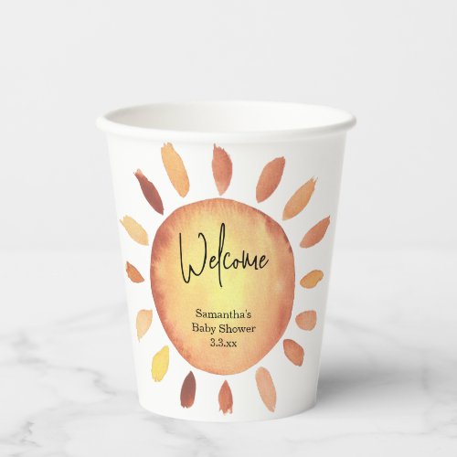Sunshine baby shower welcome paper cups