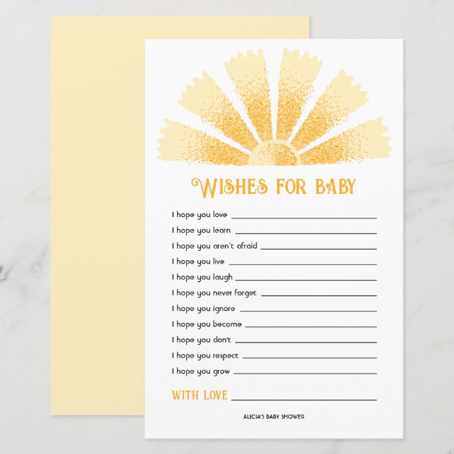 Sunshine Baby Shower Wishes For Baby (Front/Back)