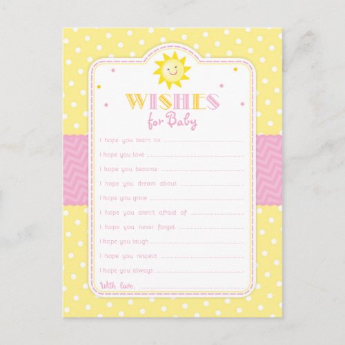 Sunshine Baby Shower Wishes Pink and Yellow Postcard