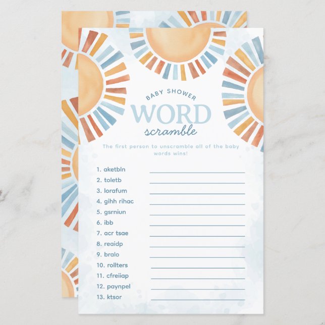 Sunshine Baby Shower Word Scramble Game (Front/Back)