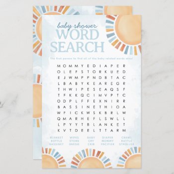 Sunshine Baby Shower Word Search Game by PerfectPrintableCo at Zazzle