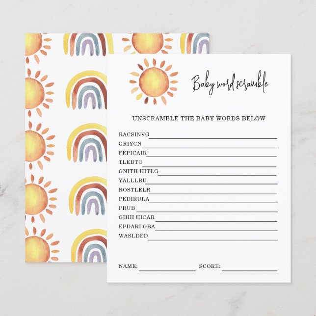 Sunshine Baby Word Scramble | Baby Shower Game (Front/Back)