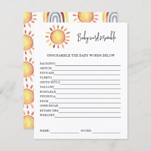 Sunshine Baby Word Scramble  Baby Shower Game