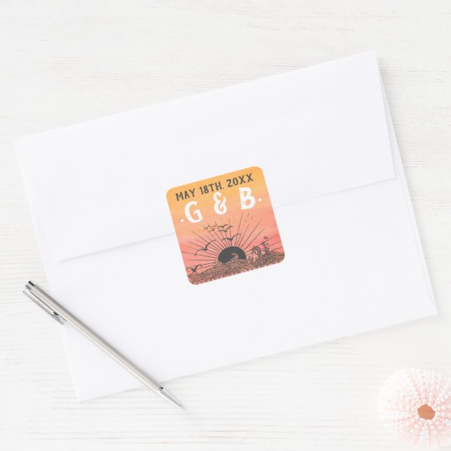 Sunshine Beach Destination Ocean Sunrise Sunset Square Sticker (Envelope)