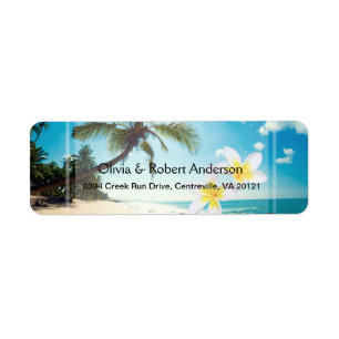 Sunshine Beach Palm Trees Plumeria Wedding Label