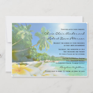 Sunshine Beach Palm Trees Plumerias Wedding Invite