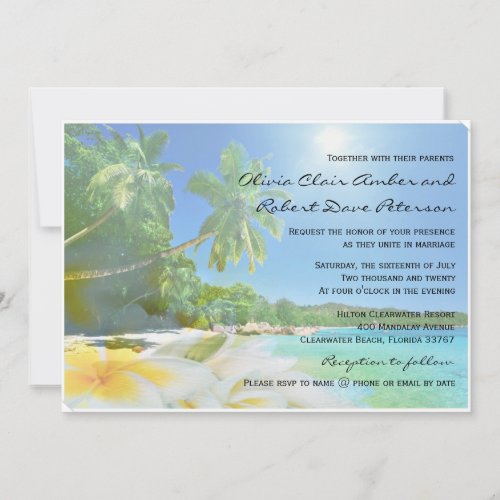 Sunshine Beach Palm Trees Plumerias Wedding Invite