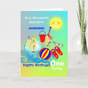 Sunshine Beach Theme Grandson Happy Birthday Card