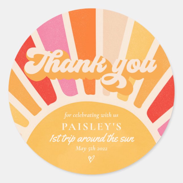 Sunshine Birthday Boho 1st Trip Around The Sun Classic Round Sticker (Front)