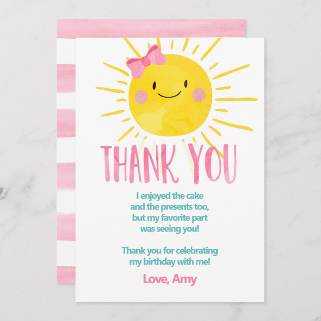 Sunshine Birthday Girl Thank You Card Summer (Front/Back)