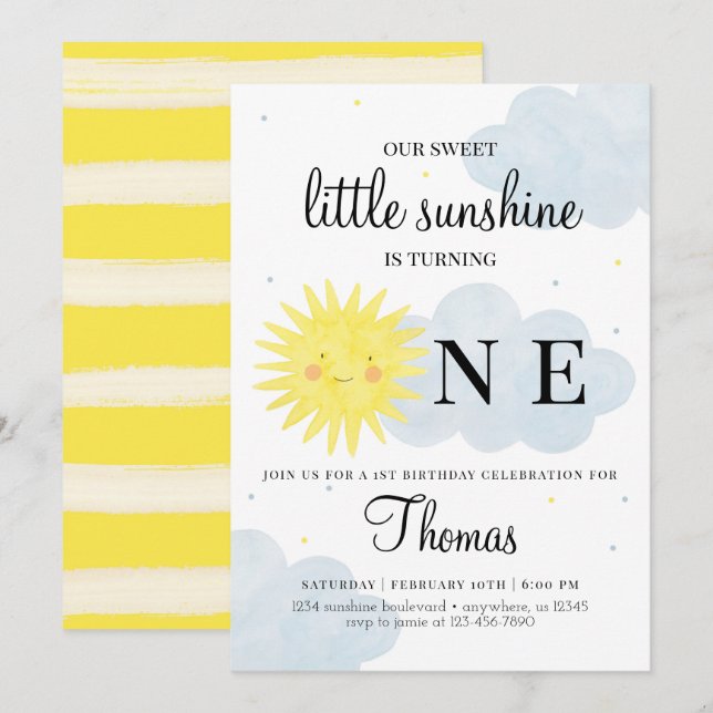 Sunshine Birthday Invitation for Boy or Girl (Front/Back)