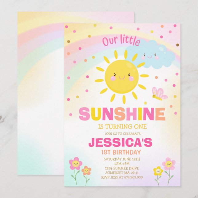 Sunshine Birthday Invitation Little Sunshine Party (Front/Back)