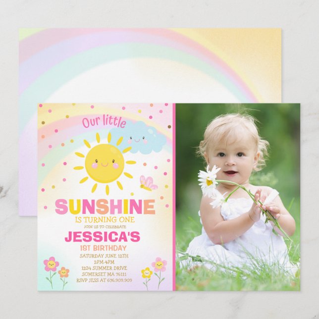 Sunshine Birthday Invitation Little Sunshine Party (Front/Back)