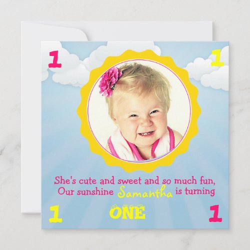 Sunshine Birthday Invite Pink &amp; Yellow