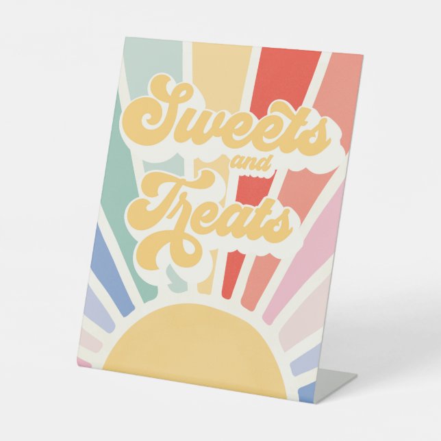 Sunshine Birthday Muted Rainbow Sweets And Treats Pedestal Sign (Front)
