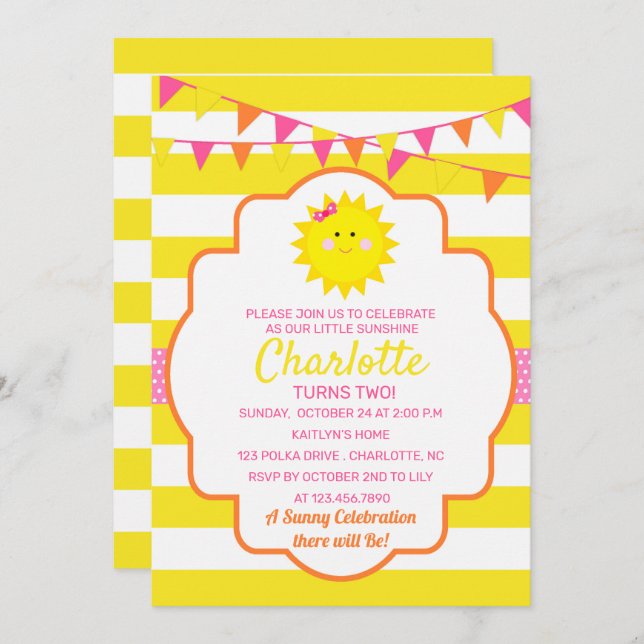 Sunshine Birthday Party Invitation (Front/Back)