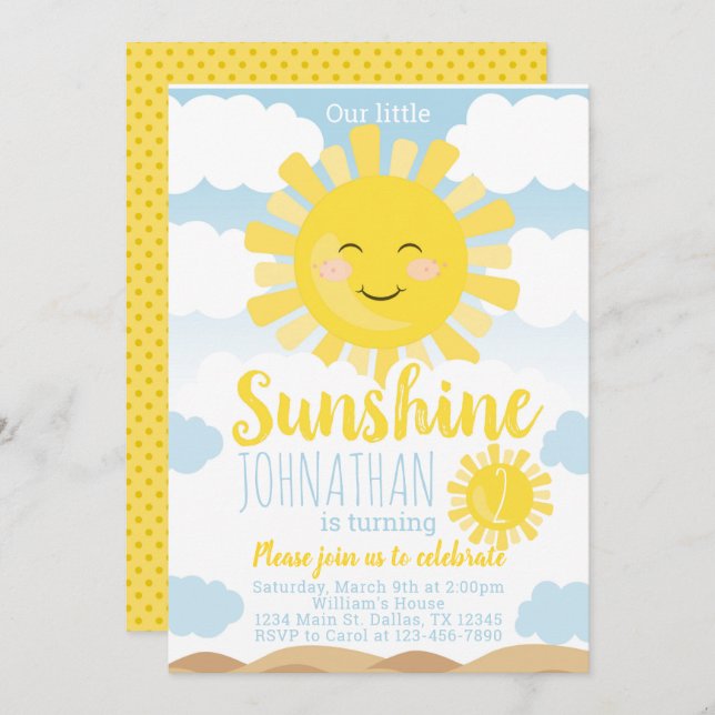 Sunshine Birthday Party Invitation Invite (Front/Back)