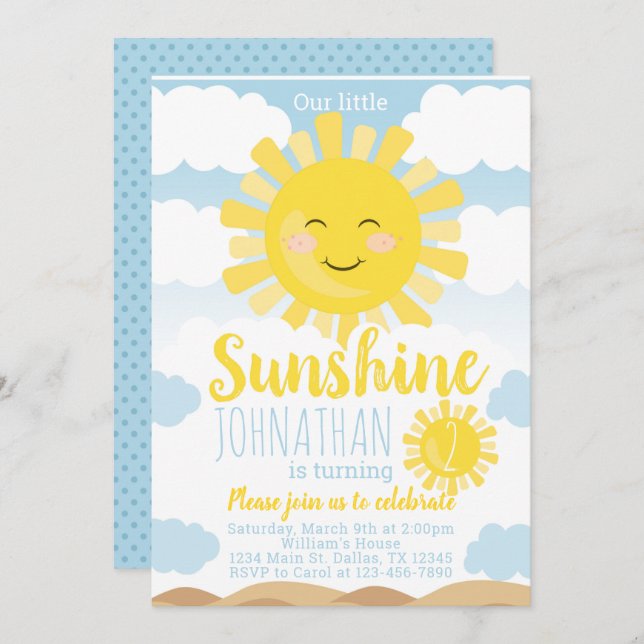 Sunshine Birthday Party Invitation Invite (Front/Back)