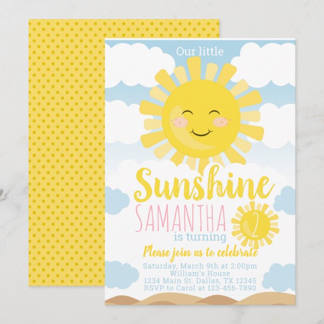 Sunshine Birthday Party Invitation Invite (Front/Back)