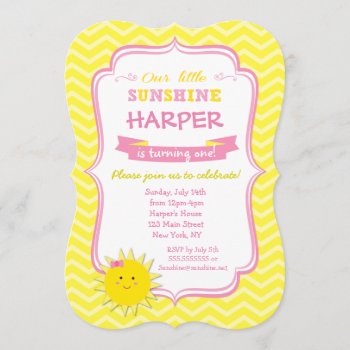 Sunshine Birthday Party Invitations by SugarPlumPaperie at Zazzle