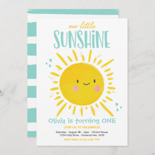 Sunshine Birthday Party Mint Our Little Sunshine Invitation