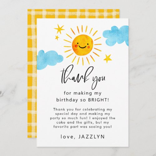 Sunshine Birthday Party Thank You Card