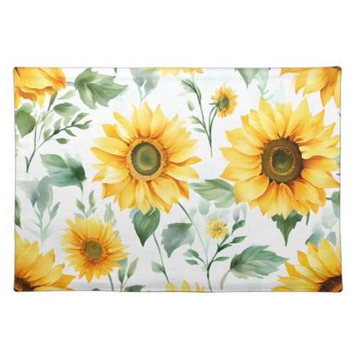 Sunshine Blooms Watercolor Sunflowers Cloth Placemat