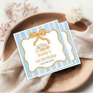 Sunshine Blue Gingham Birthday Party Napkins