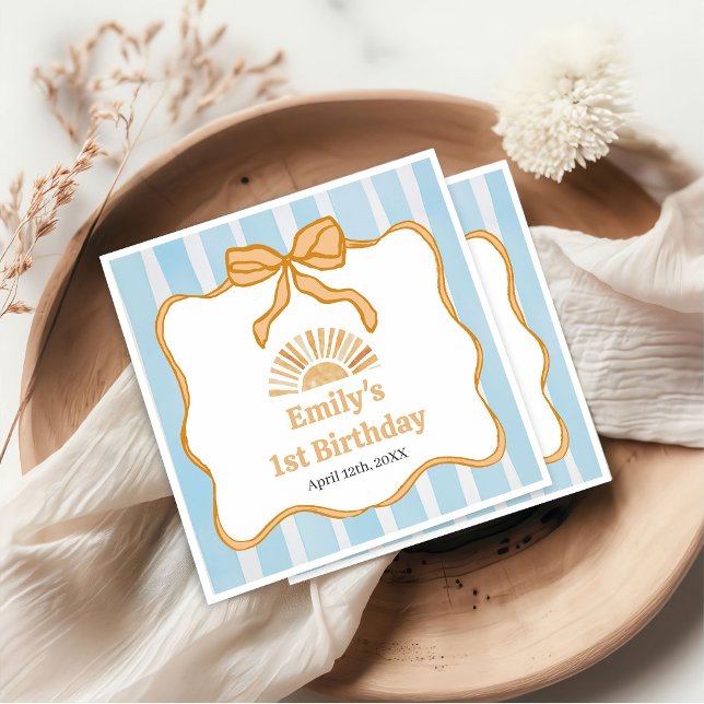 Sunshine Blue Gingham Birthday Party Napkins (Creator Uploaded)