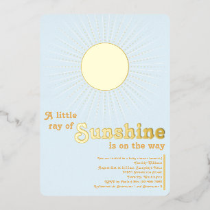 Sunshine Blue Gold Sun Baby Shower Foil Invitation