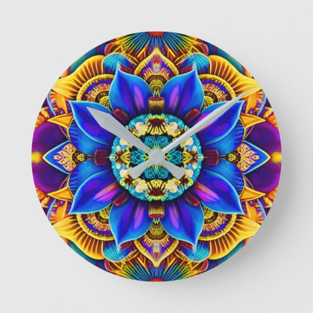 Sunshine Blue Mandala  Round Clock (Front)