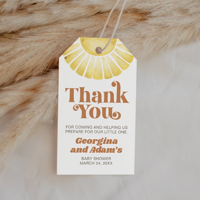 Sunshine Boho Baby Shower Retro Thank You Favor Gift Tags (Creator Uploaded)