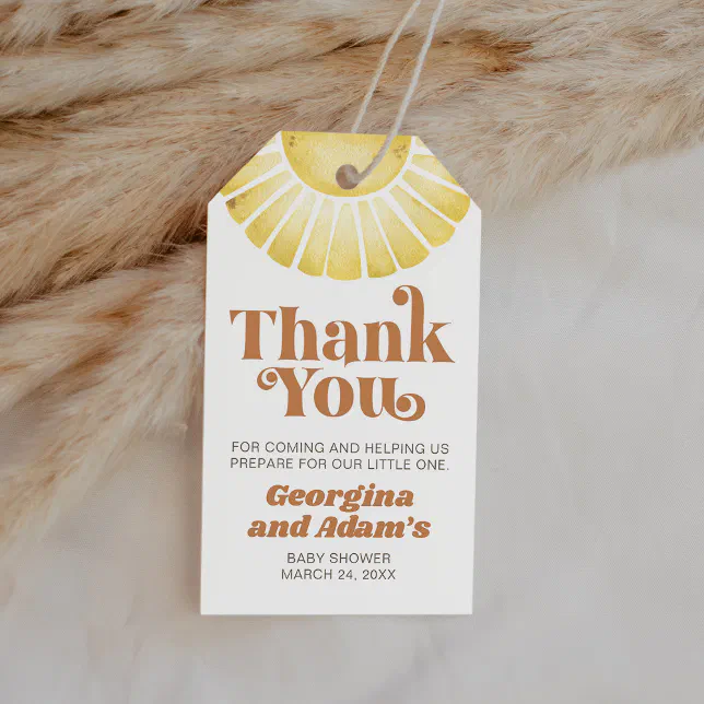 Sunshine Boho Baby Shower Retro Thank You Favor Gift Tags | Zazzle