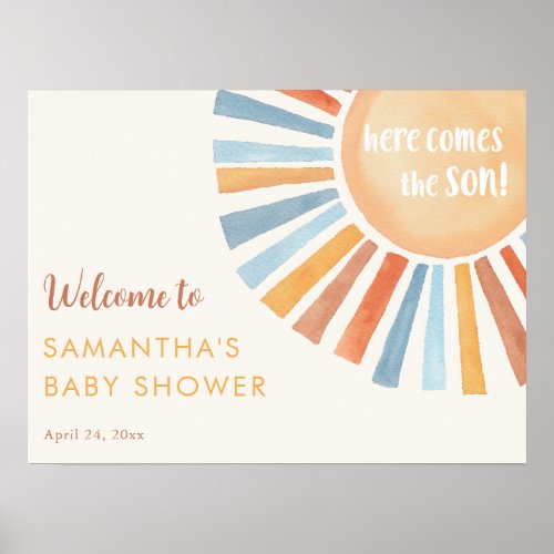 Sunshine boho boy baby shower here comes the Son Poster
