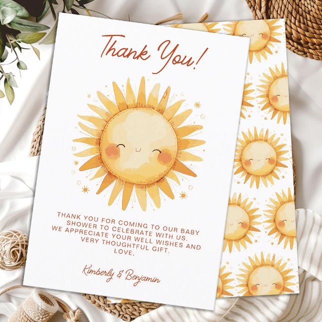 Sunshine Boho Cute Gender Neutral Sun Baby Shower Thank You Card (Creator Uploaded)