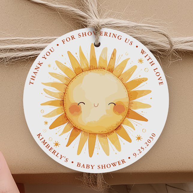 Sunshine Boho Cute Sun Baby Shower Thank You Favor Tags (Creator Uploaded)