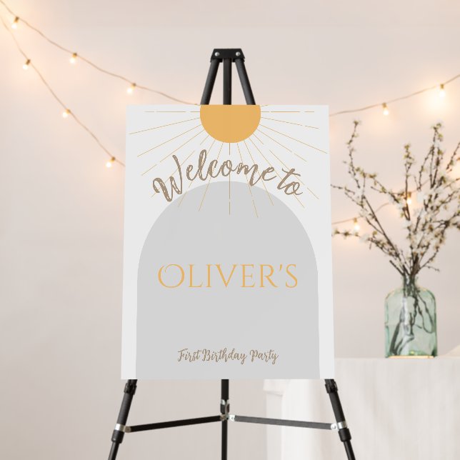 Sunshine Boho First Birthday Party Welcome Foam Board (In Situ (Stand))