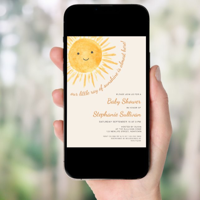 Sunshine Boho Gender-Neutral Sun Baby Shower Invitation (Front Digital)
